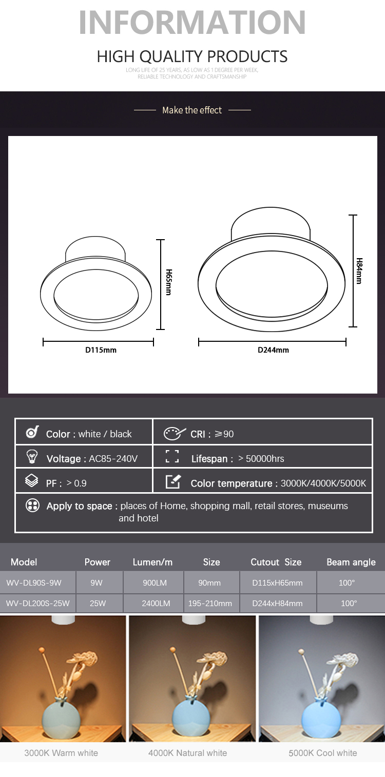 210mm Cut Out 25w Led Downlight - Wv Light Commercial Led Spot And Down 